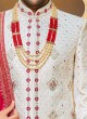 Art Silk Wedding Anarkali Sherwani In White Color